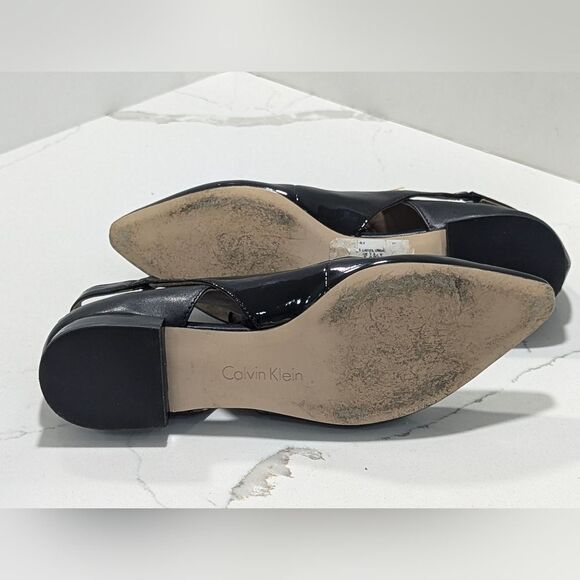 Calvin Klein Women Evalyn Ballet Flat pattern leather shiny pointy toe Black 7.5 - Picture 5 of 9